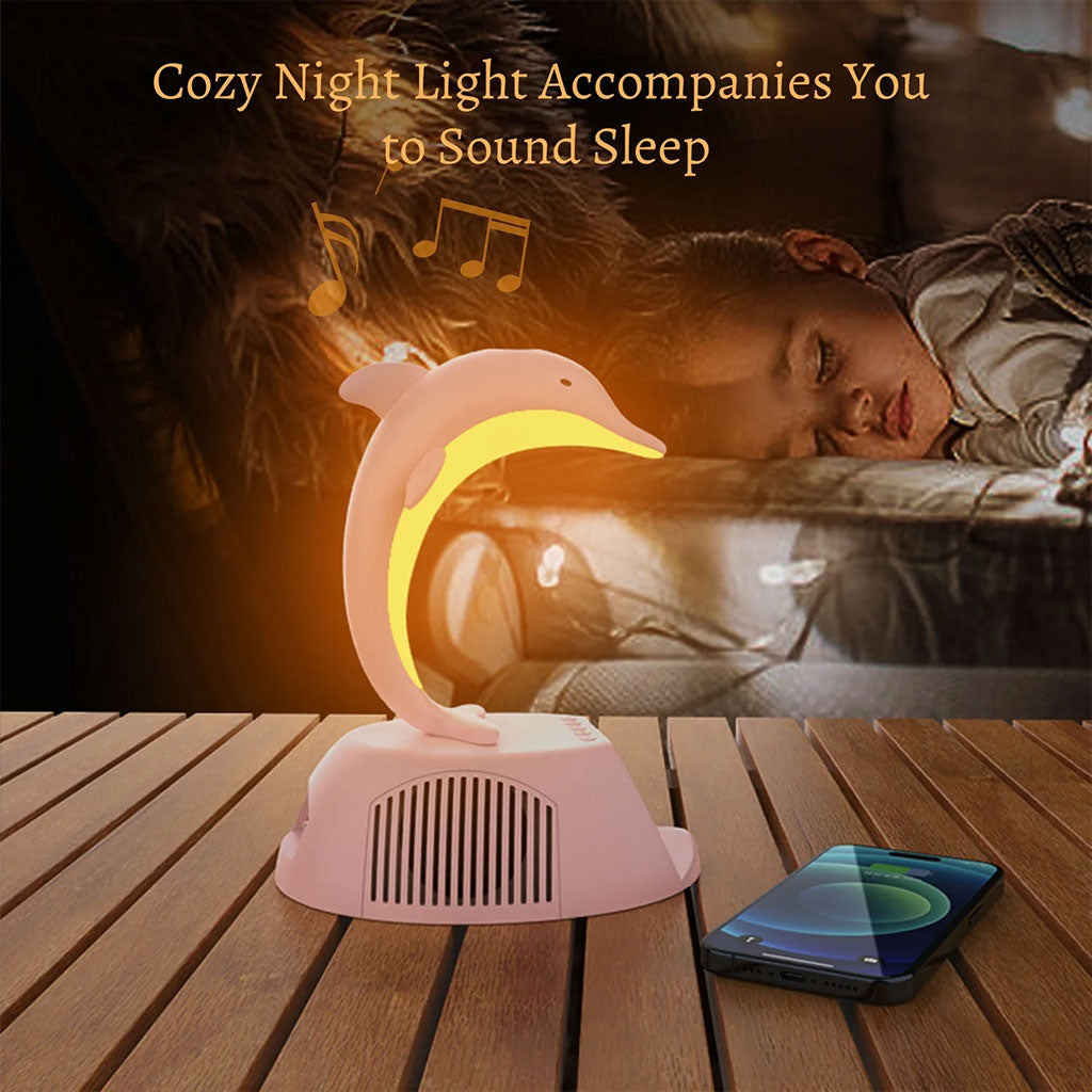 Haut-Parleur Bluetooth Dauphin avec Lampe d’Ambiance LED RGB et Chargeur Sans Fil 15W