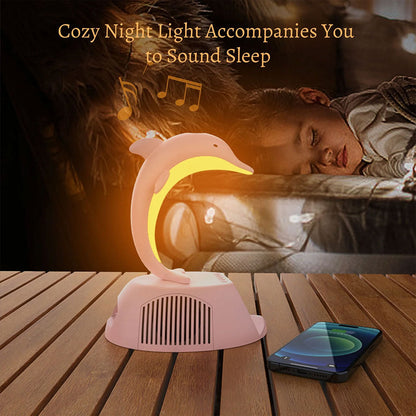 Haut-Parleur Bluetooth Dauphin avec Lampe d’Ambiance LED RGB et Chargeur Sans Fil 15W