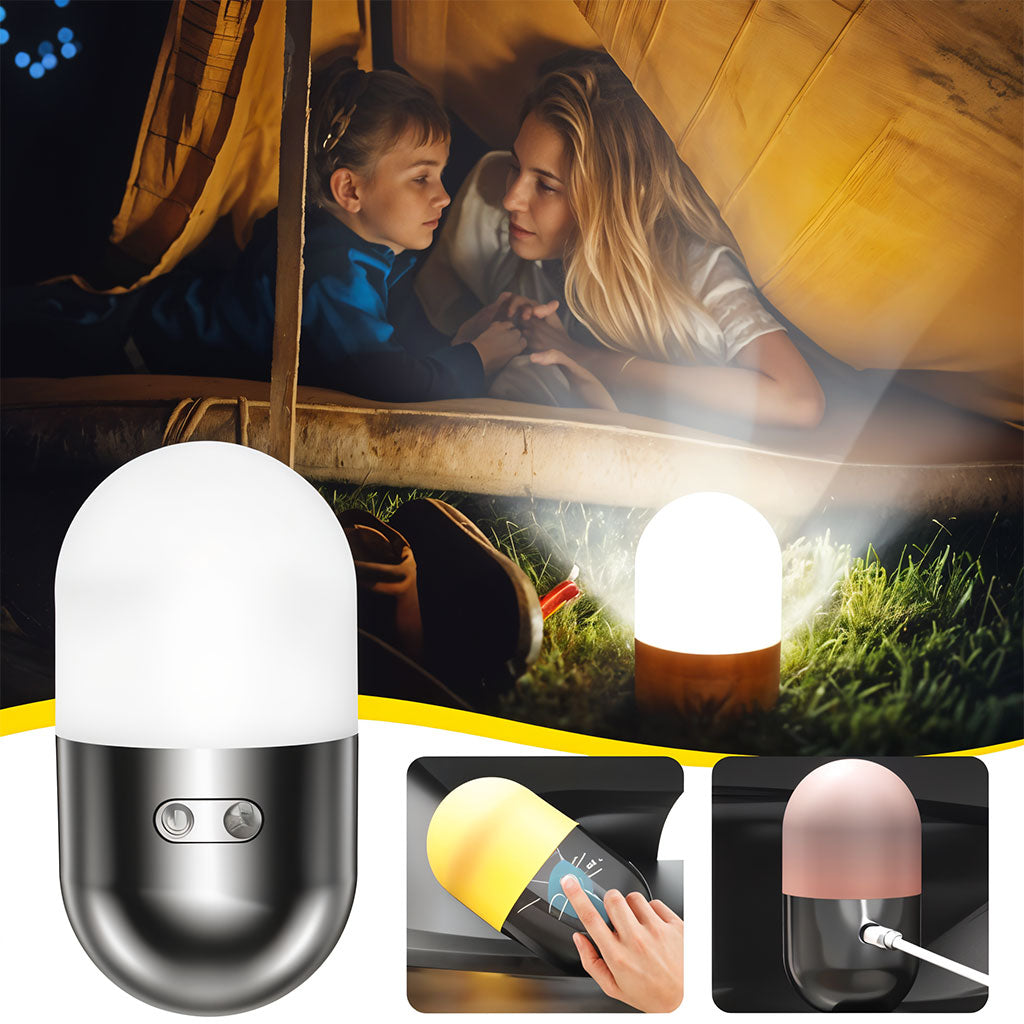 Lampe de camping rechargeable avec changement de couleur RVB – مصباح تخييم ملون تنزوت