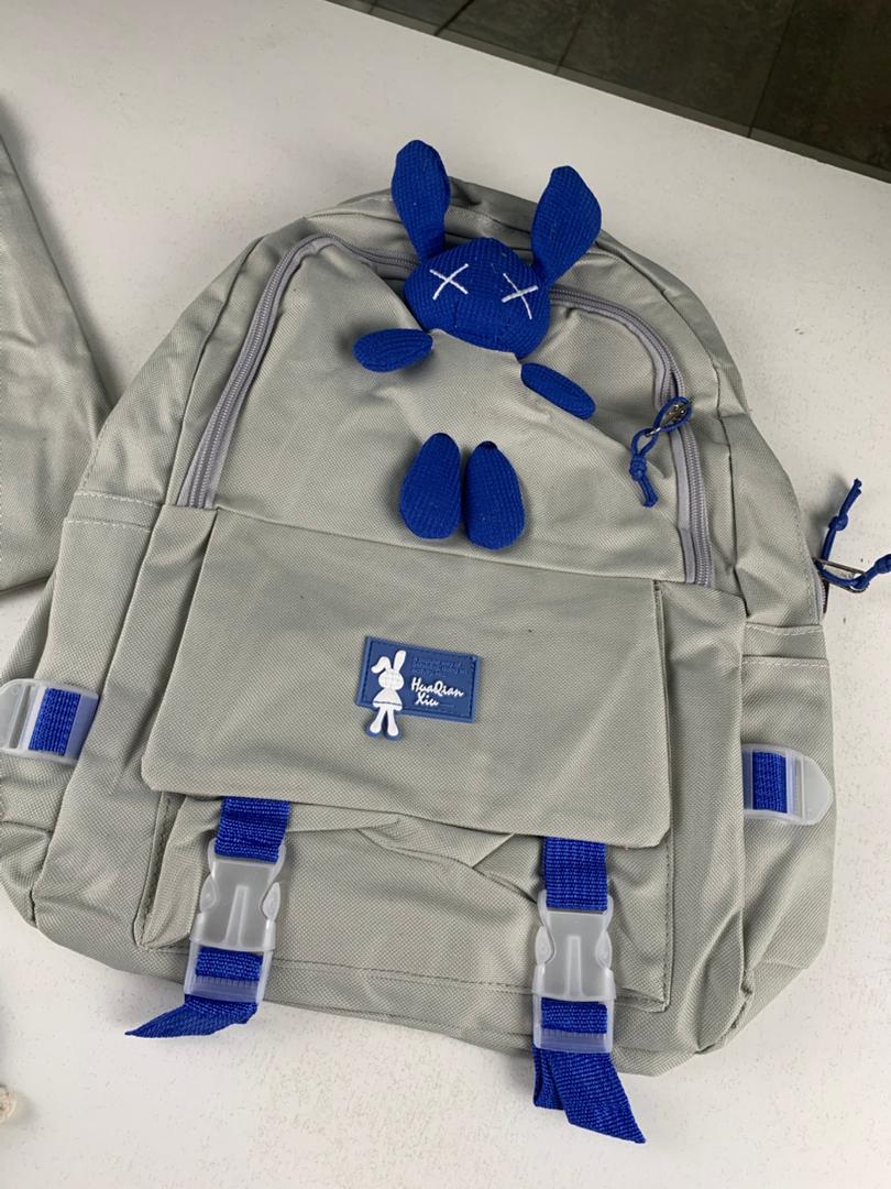 Ensemble de sacs d’école Kawai pour adolescents 4Pcs Lapin X Gris – محفظة 4 قطع كاواي رمادي