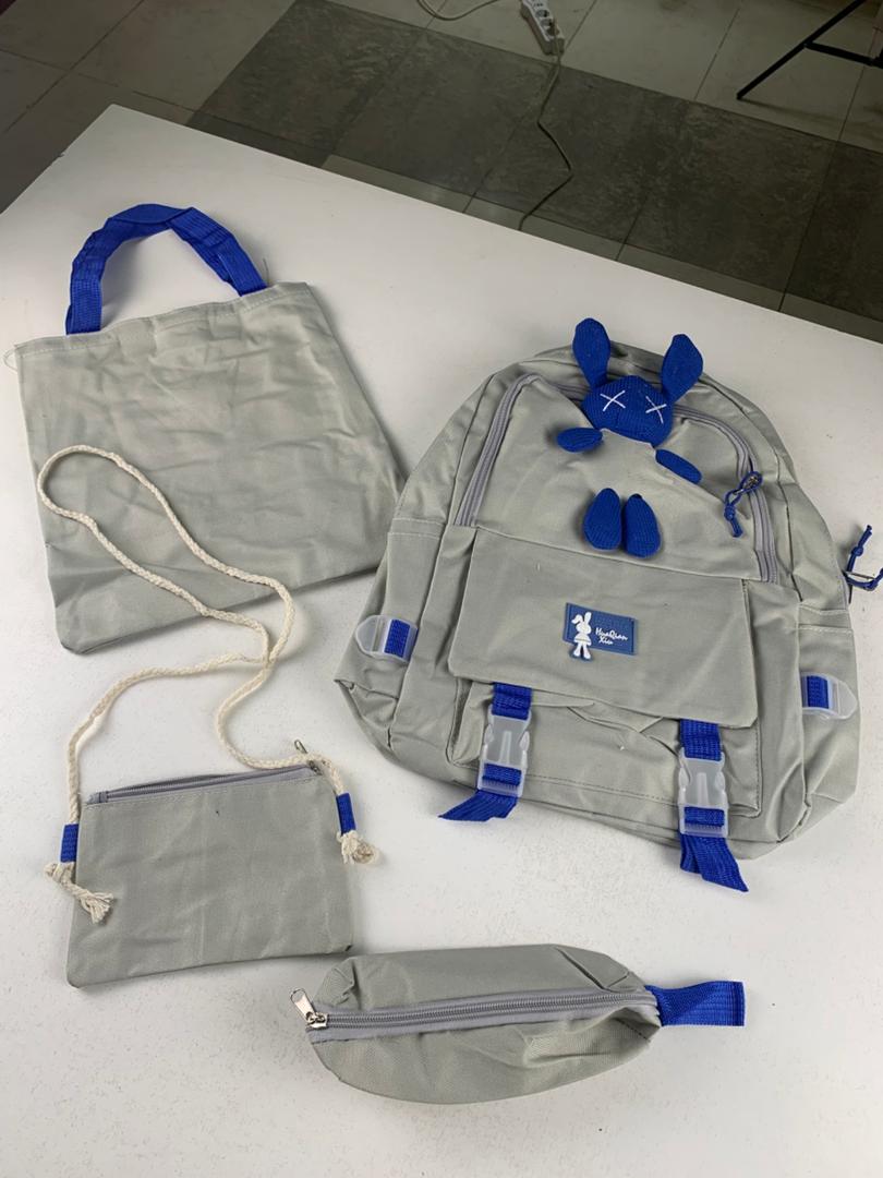Ensemble de sacs d’école Kawai pour adolescents 4Pcs Lapin X Gris – محفظة 4 قطع كاواي رمادي