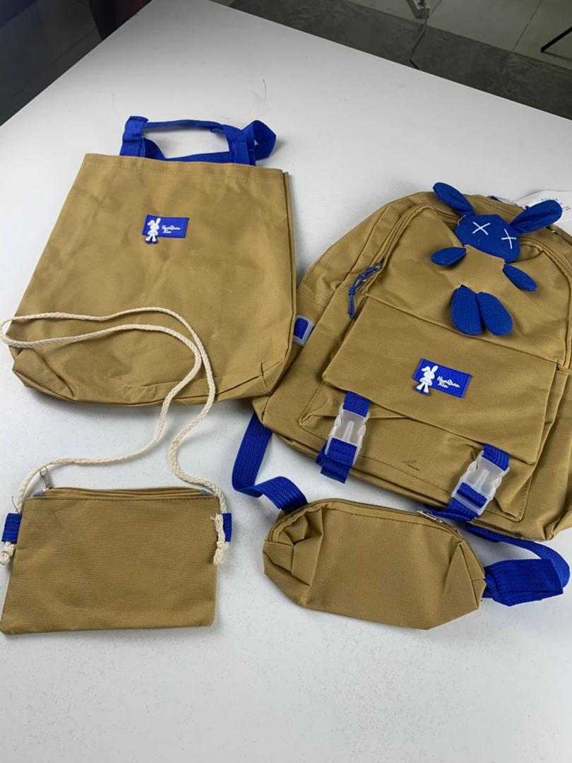 Ensemble de sacs d’école Kawai pour adolescents 4Pcs Lapin X Marron – محفظة 4 قطع كاواي بني