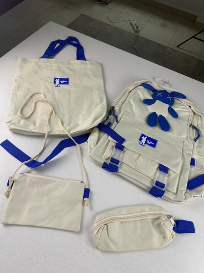 Ensemble de sacs d’école Kawai pour adolescents 4Pcs Lapin X Blanc – محفظة 4 قطع كاواي أبيض