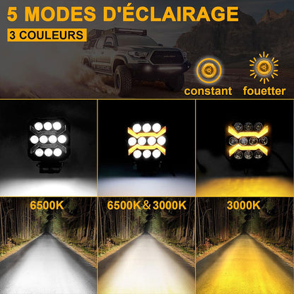 Phare LED Anti-brouillard 1PCS avec 5 Modes d’éclairage 12V-24V IP68 étanche – مصباح عالي السطوع للسيارات والدراجات النارية