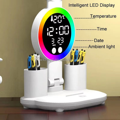 Lampe de Bureau LED Ambiante avec Alarme et Lumière RGB – مصباح مكتب ومنبه بأضواء ملونة