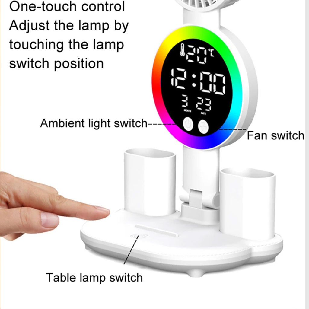 Lampe de Bureau LED Ambiante avec Alarme et Lumière RGB – مصباح مكتب ومنبه بأضواء ملونة