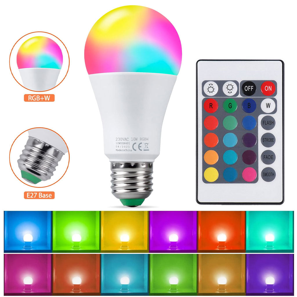 Ampoule LED RGBW E27 à intensité variable 16 couleurs – مصباح بأضواء ملونة - تنزوت