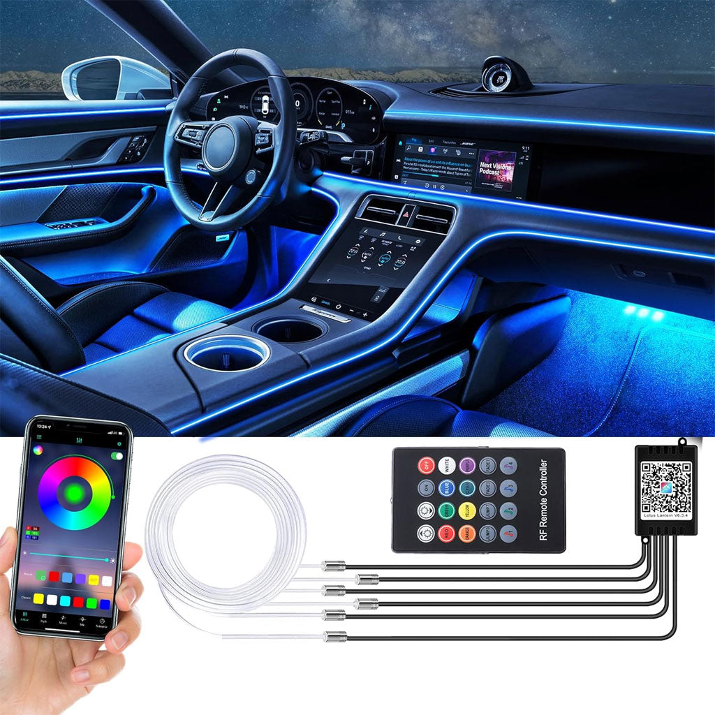 Lumière Ambiante RGB Pour l’Intérieur de Voiture avec Télécommande + APP Contrôle - تنزوت