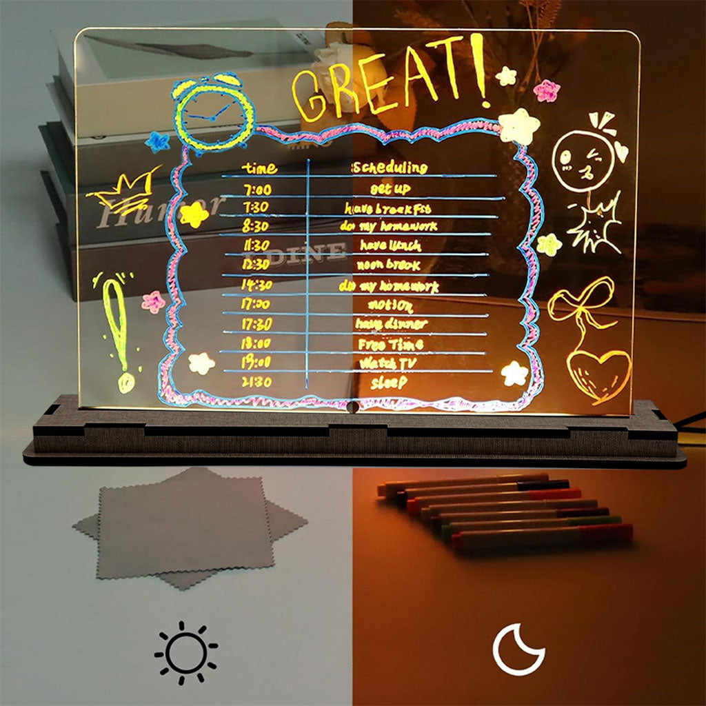 Tableau à Dessin LED coloré avec 4 stylos et Support 30x20cm – لوحة مضيئة للرسم والتلوين