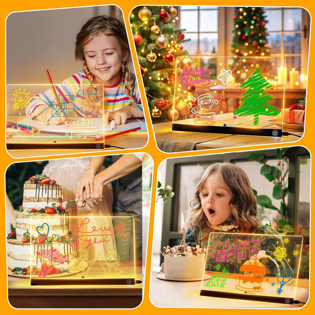 Tableau à Dessin LED coloré avec 4 stylos et Support 30x20cm – لوحة مضيئة للرسم والتلوين