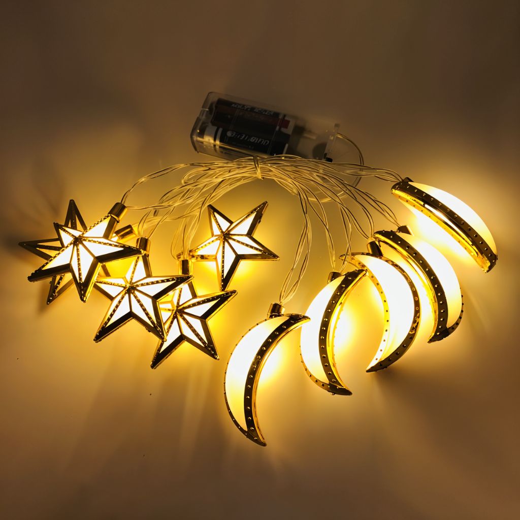 Guirlande Lumineuse Eid et Ramadan LED 10pcs - إضاءة رمضان على شكل قمر ونجمة تنزوت