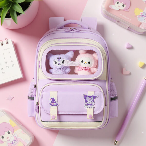 Sac à Dos Enfant Ludique avec Plusieurs Compartiment et un Peluche LM-5122 Mauve – حقيبة ظهر للأطفال بنفسجي