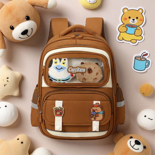Sac à Dos Enfant Ludique avec Plusieurs Compartiment et un Peluche LM-5122 Marron – حقيبة ظهر للأطفال بني