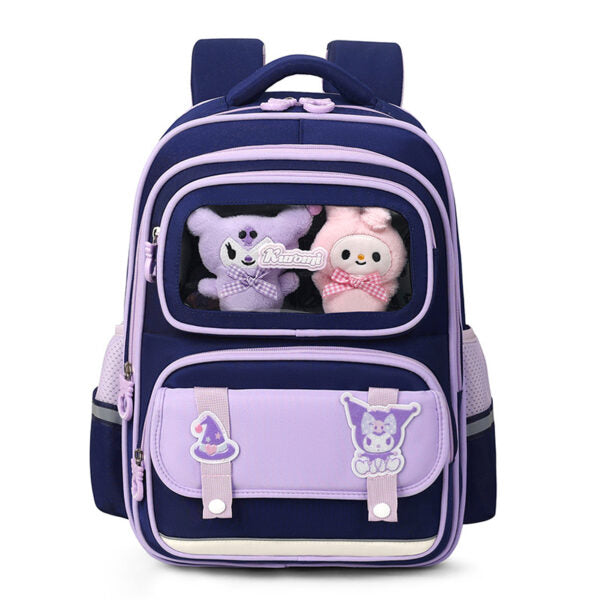 Sac à Dos Enfant Ludique avec Plusieurs Compartiment et un Peluche LM-5122 Bleu Nuit et Mauve – حقيبة ظهر للأطفال أزرق ليلي وبنفسجي تنزوت