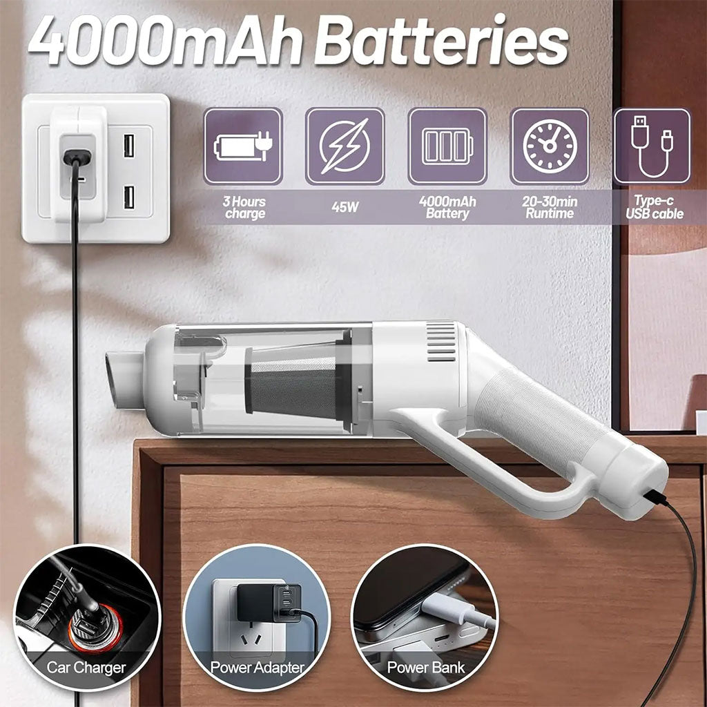 Aspirateur sans Fil Portable avec 4 Têtes Accessoires 9000Pa – مكنسة كهربائية محمولة
