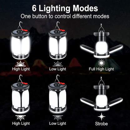 Lanterne de camping Rechargeable avec 6 modes d’éclairage, 60 LED