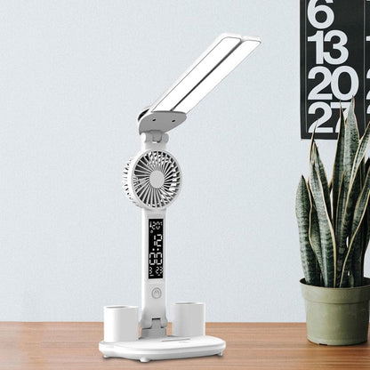 Lampe de bureau LED à double tête avec ventilateur et Horloge – مصباح مكتب مع منبه ومروحة مدمجة