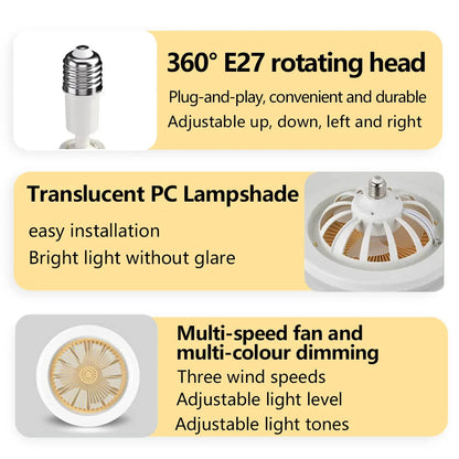 Lampe et Ventilateur de plafond silencieux avec télécommande 30W 220V