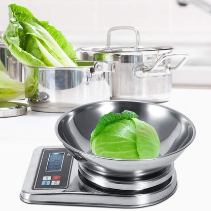 Balance de cuisine haute précision numérique avec bol en acier inoxydable, 5 kg / 1 g avec écran LCD