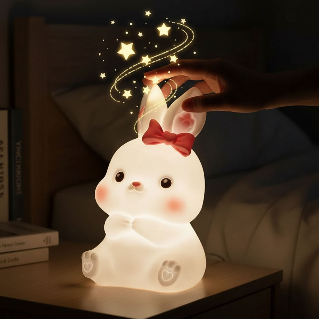 Veilleuse Enfant Design Lapin Mignon LED avec Lumière Douce – مصباح سيليكون لغرف الأطفال - تنزوت