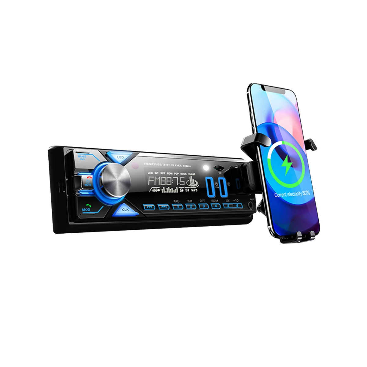 Poste radio BT Avec Support smart-phone intégré 1 Din Radio FM ,SD,TF, 2-USB 12V - تنزوت