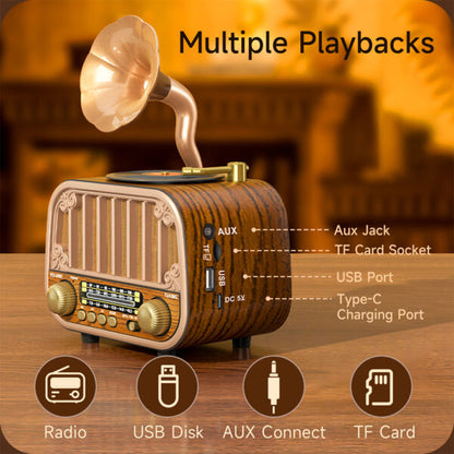 Radio rétro sans fil Bluetooth FM AM SW avec USB TF MD-1319BT – مكبر صوت بلوتوث على شكل راديو