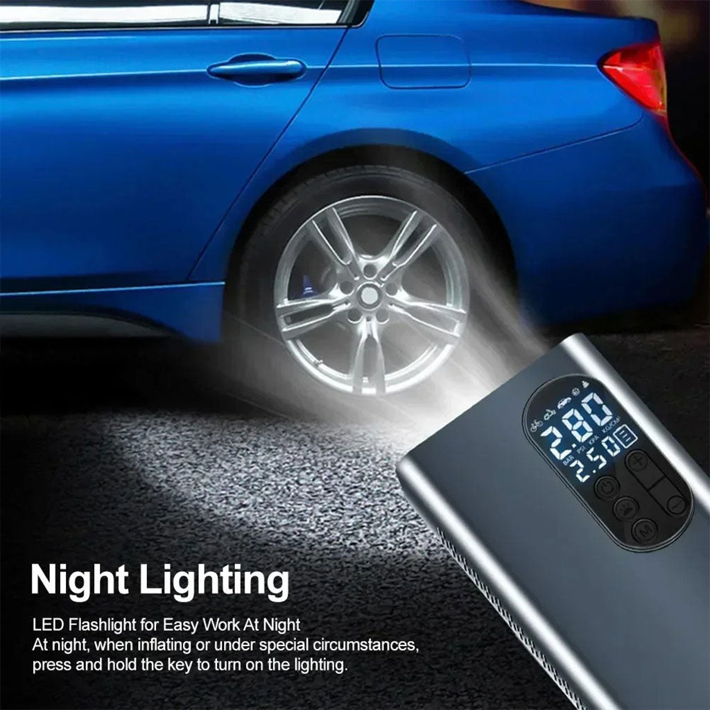 Compresseur À Air Portatif 150 PSI Rechargeable avec Lampe LED – جهاز نفخ عجلات محمول