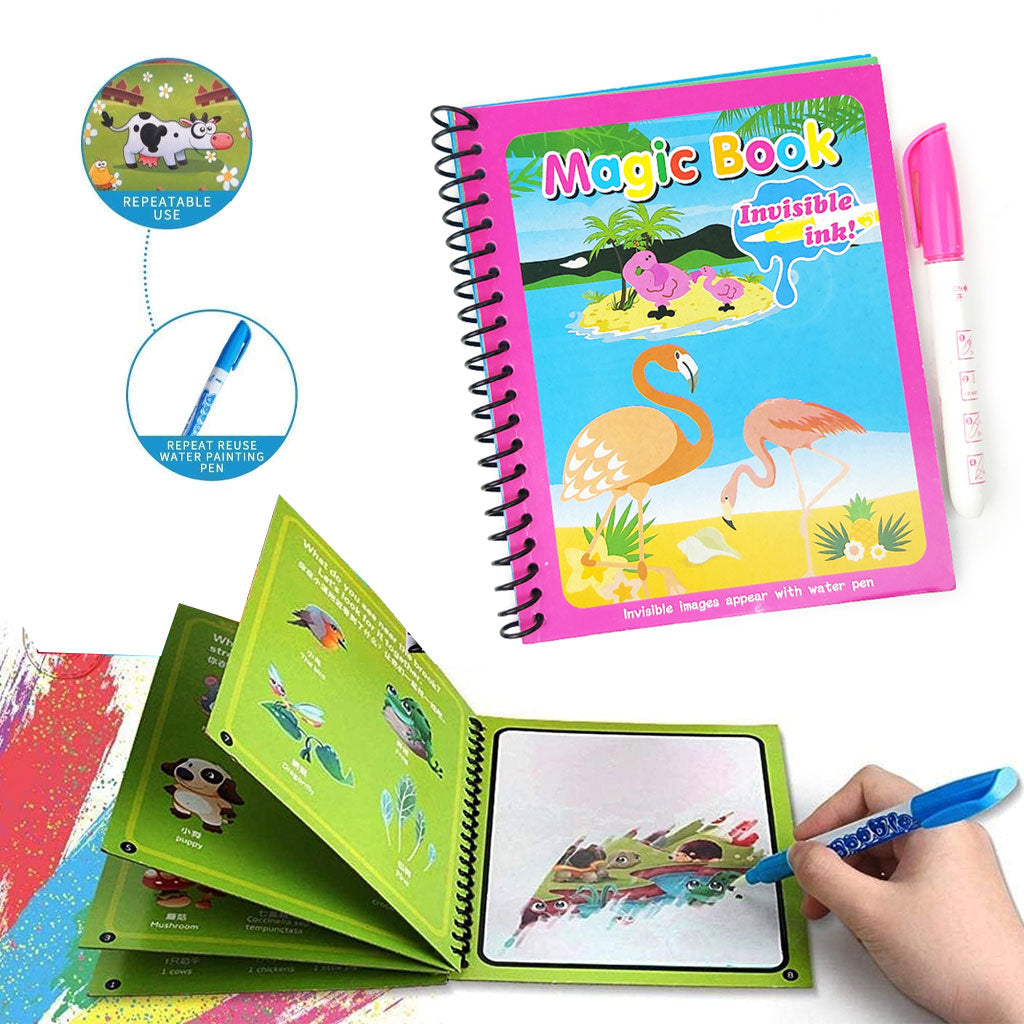 Magic Book réutilisable avec des dessins animés pour enfants et un stylo à eau تنزوت