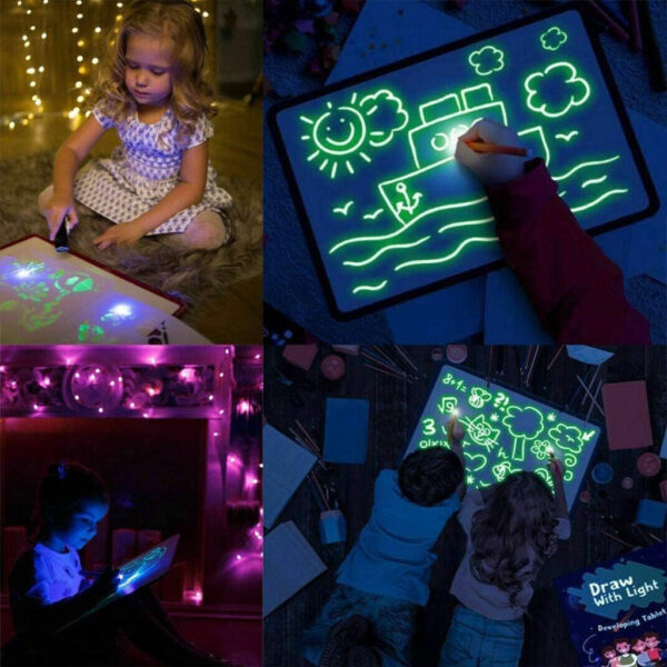 Tablette à dessin magique 3D avec lumière LED et stylo aquarelle – لوحة رسم ثلاثية الأبعاد مزودة بإضاءة أقلام مائية ملونة