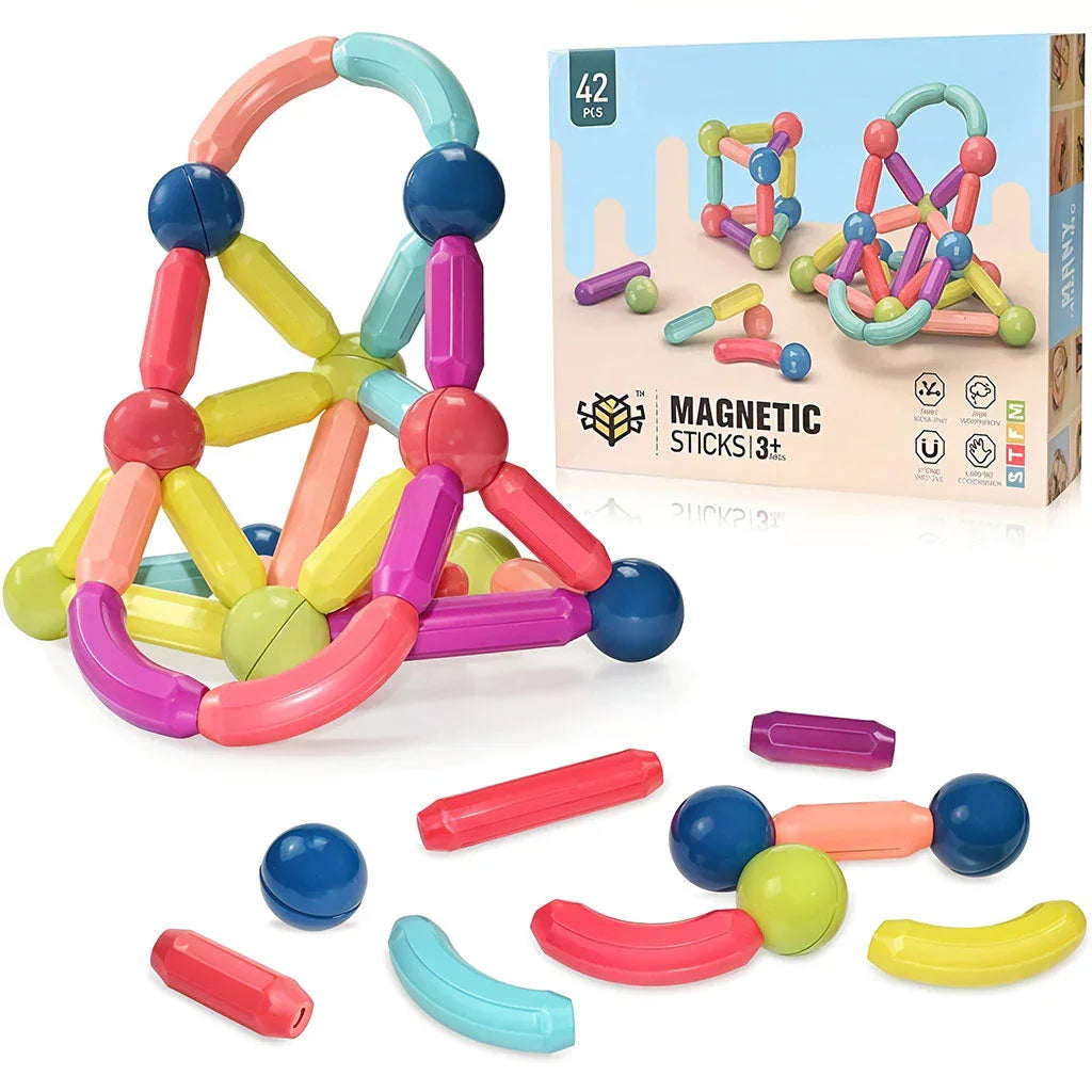 Blocs de Construction Magnétiques 42 pièces pour Enfants – لعبة تركيب القطع المغناطسية للأطفال