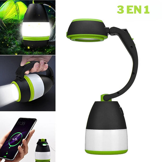 Lampe de poche 3 en 1 , bureau et camping 180 réglable , 3 modes, rechargeable avec fonction batterie externe تنزوت