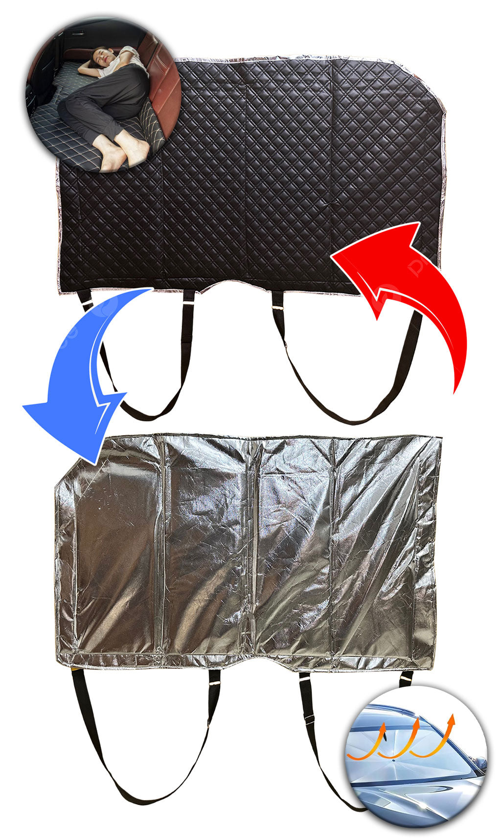 Matelas de Voiture Pliable avec Pare Soleil UV 3en1 – أريكة مقعد خلفي وعاكس أشعة الشمس 3في1