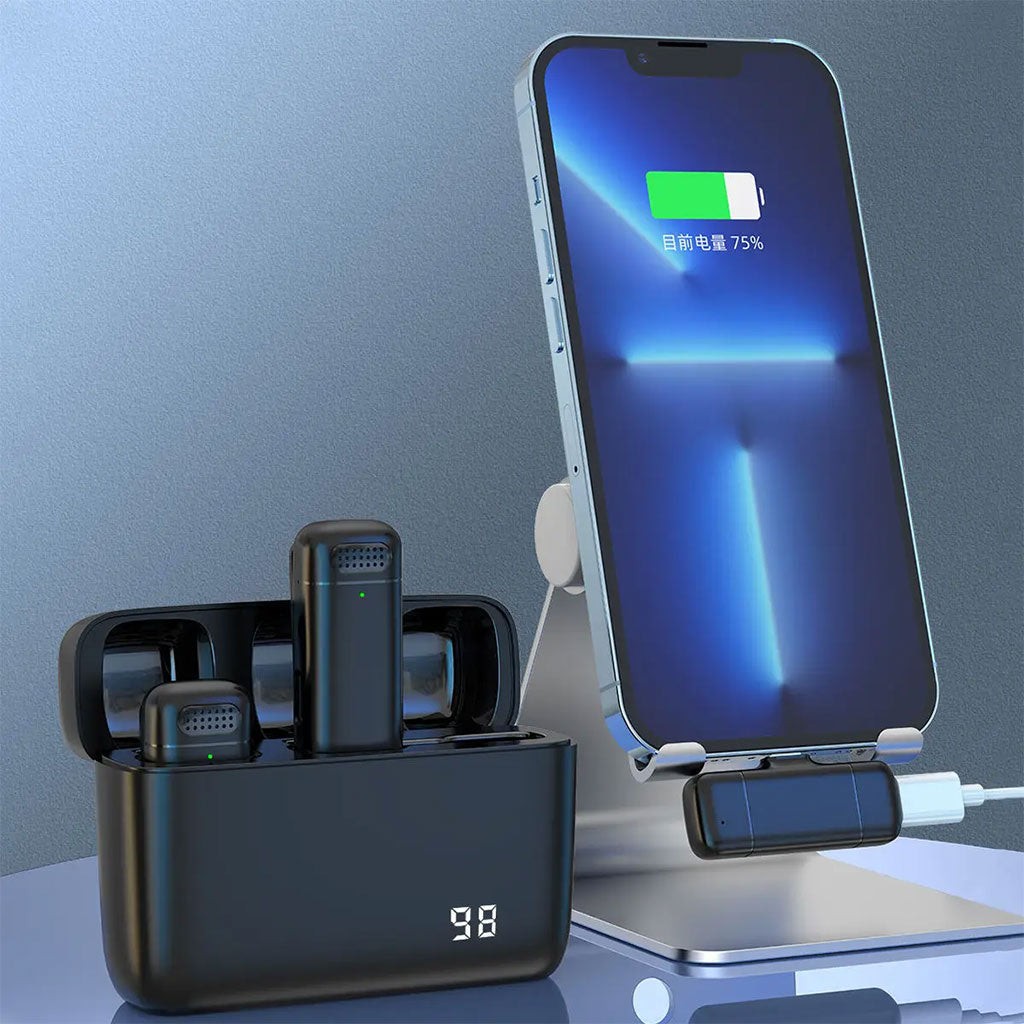 Double Microphone sans Fil pour Iphone et Android avec Étui de Charge – ميكروفون إحترافي مزدوج