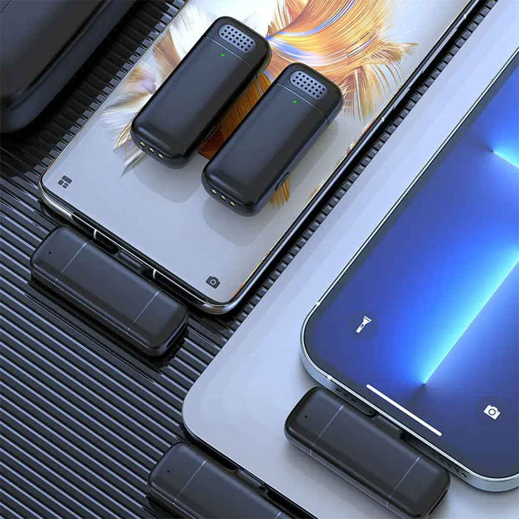 Double Microphone sans Fil pour Iphone et Android avec Étui de Charge – ميكروفون إحترافي مزدوج