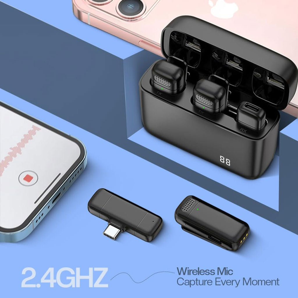 Double Microphone sans Fil pour Iphone et Android avec Étui de Charge – ميكروفون إحترافي مزدوج