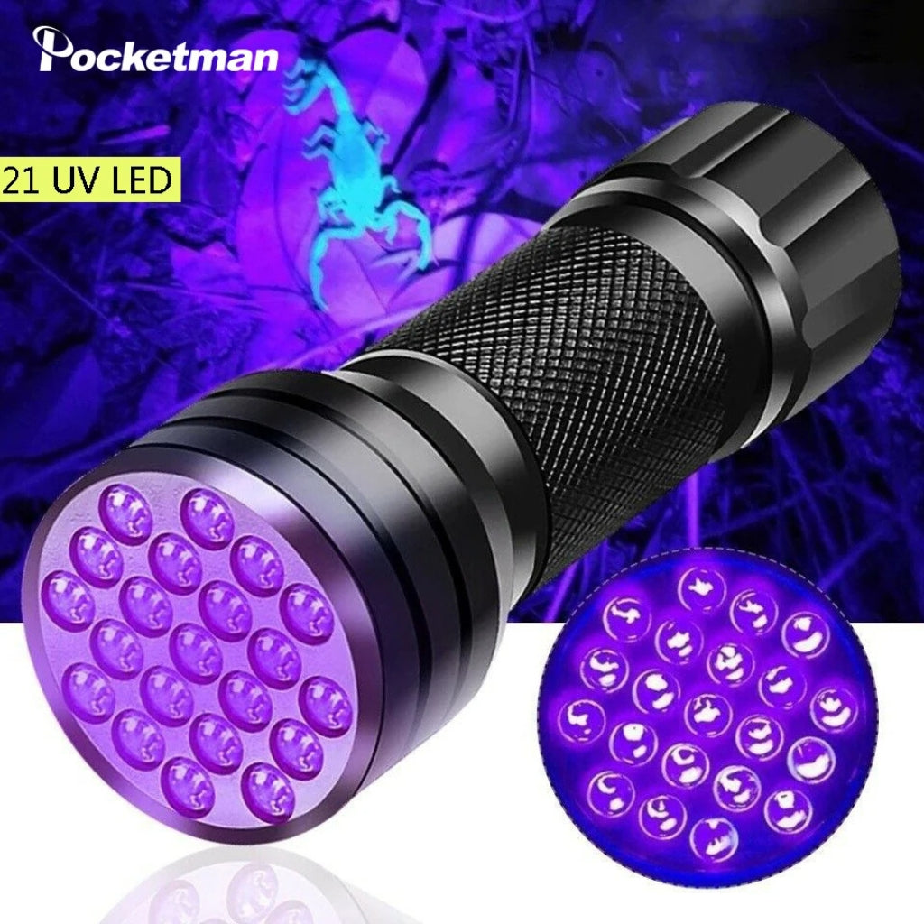 lampe de poche UV 21LED en alliage d'aluminium détecteur des scorpions et faux billet - المصباح بالأشعة فوق البنفسجية كاشف للعقارب والعملات المزورة - تنزوت