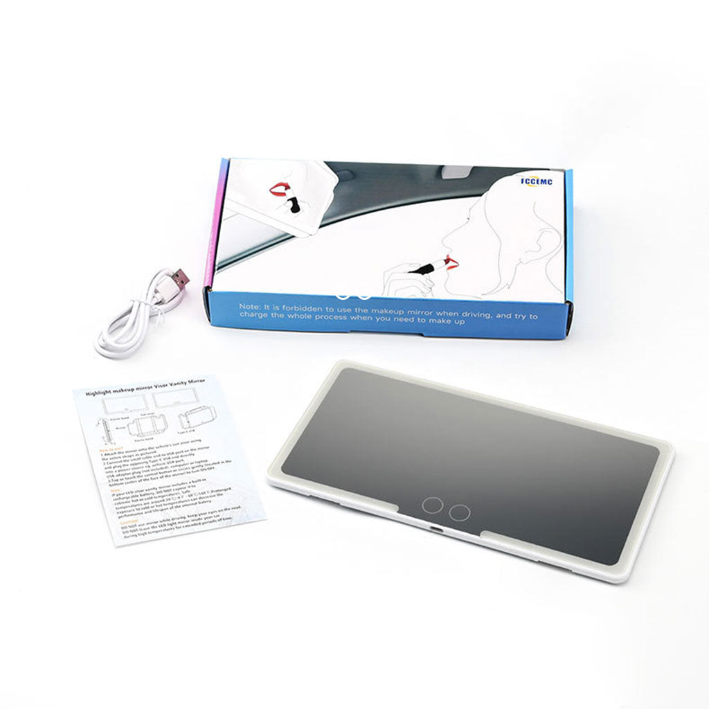 Miroir de courtoisie rechargeable double buttons avec 3 modes d’éclairage – مرآة مكياج مضيئة للسيارات