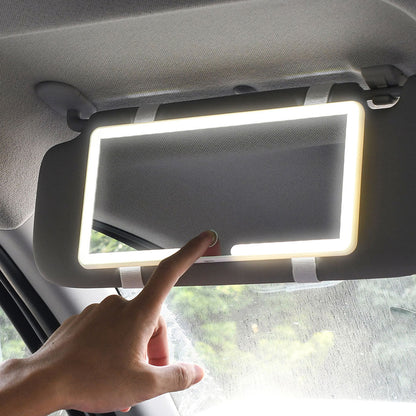 Miroir de courtoisie rechargeable double buttons avec 3 modes d’éclairage – مرآة مكياج مضيئة للسيارات