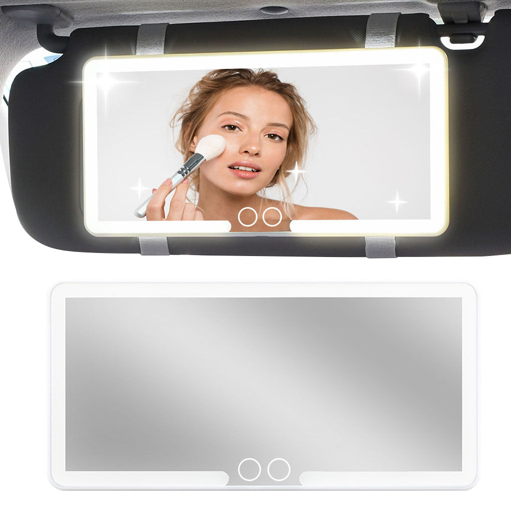 Miroir de courtoisie rechargeable double buttons avec 3 modes d’éclairage – مرآة مكياج مضيئة للسيارات تنزوت