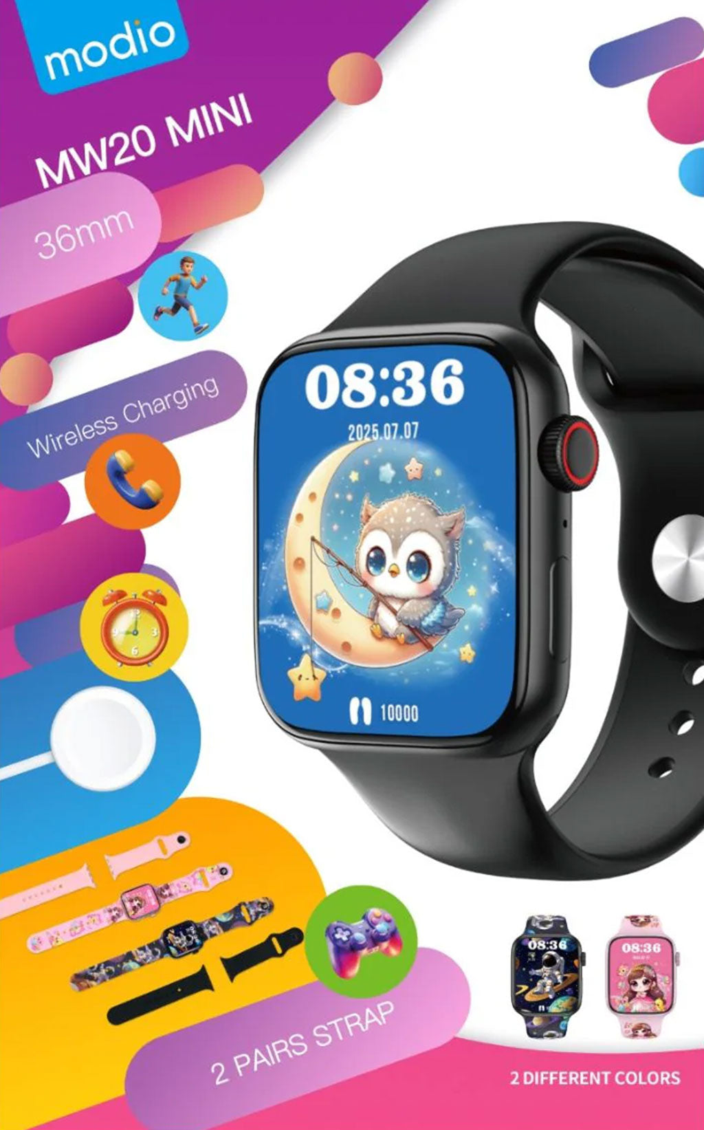Smartwatch Modio MW20 Mini pour filles et garçons avec 2 bracelets – ساعة ذكية للأطفال