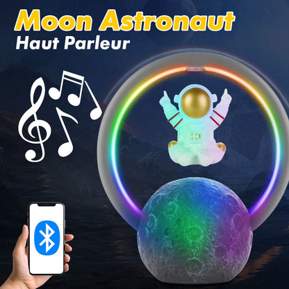 Haut-parleur Bluetooth et Lampe d’astronaute en lévitation magnétique avec lampe flottante en forme de lune rotative - تنزوت