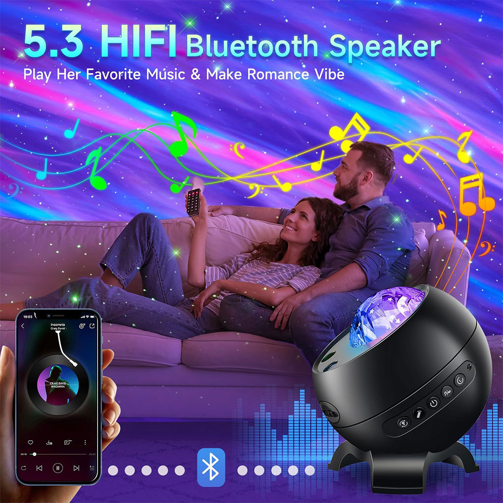 Projecteur d’aurores et Haut Parleur Bluetooth avec 15 modes d’éclairage – جهاز عرض نجوم ومكبر صوت