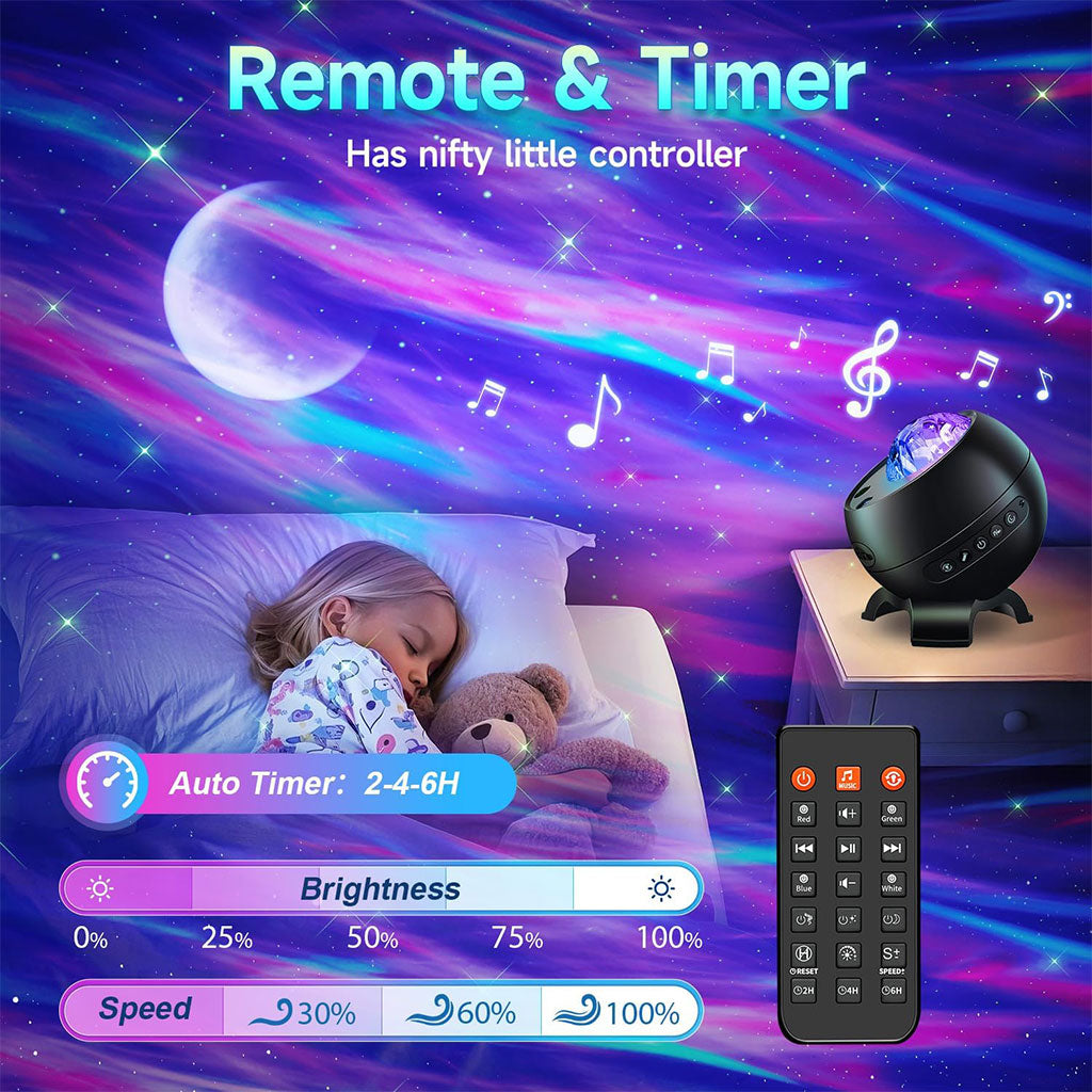 Projecteur d’aurores et Haut Parleur Bluetooth avec 15 modes d’éclairage – جهاز عرض نجوم ومكبر صوت