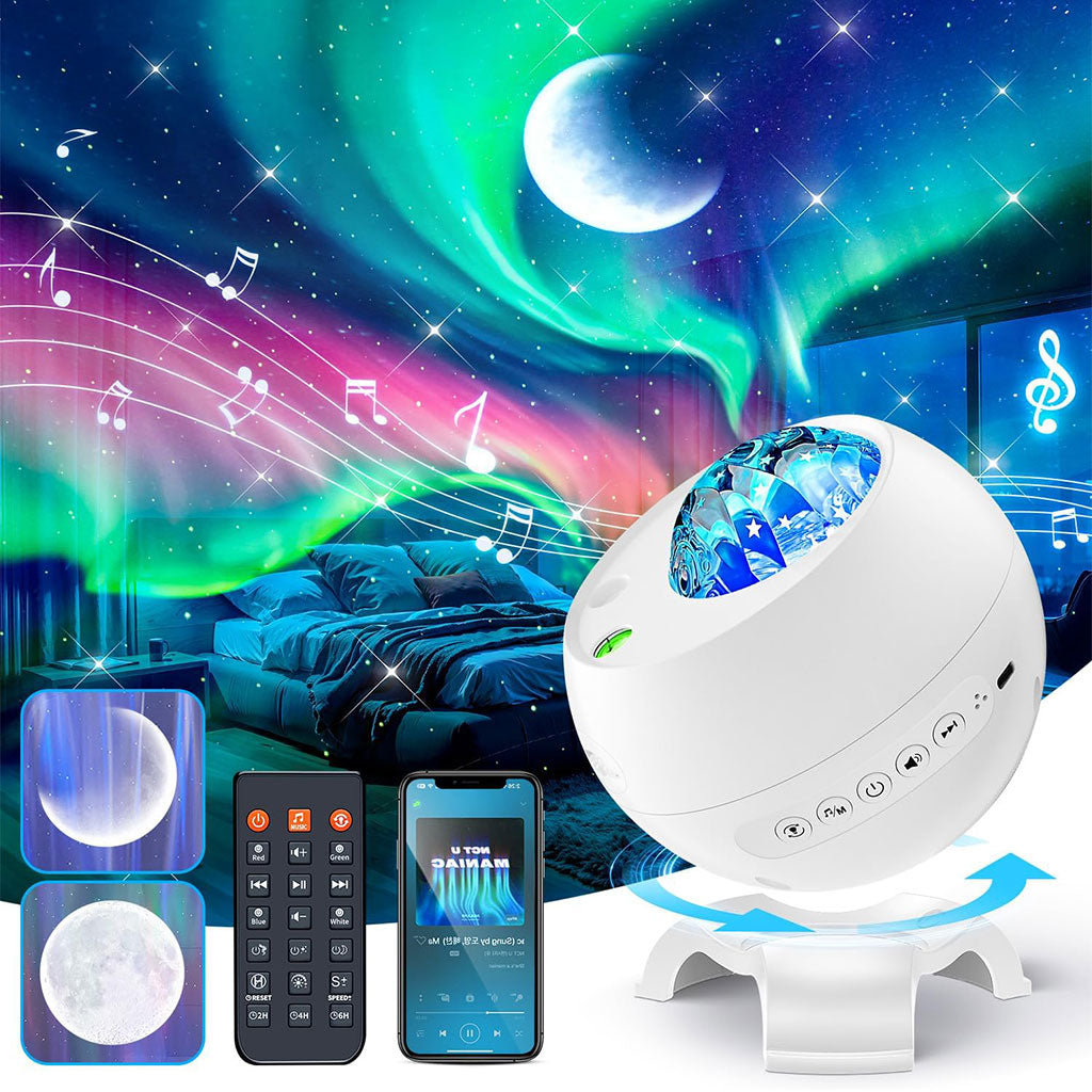 Projecteur d’aurores et Haut Parleur Bluetooth avec 15 modes d’éclairage – جهاز عرض نجوم ومكبر صوت تنزوت