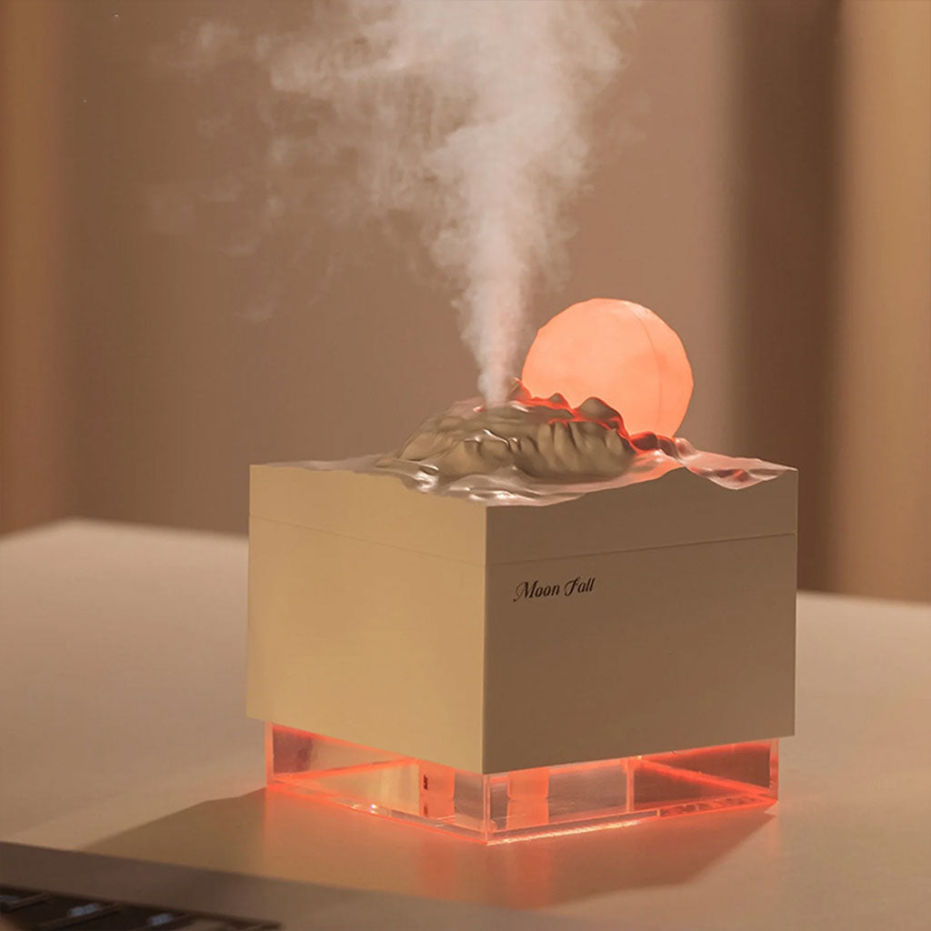 Humidificateur Cube 300 ml avec Veilleuse de Lune Colorée – معطر جو في الغرفة