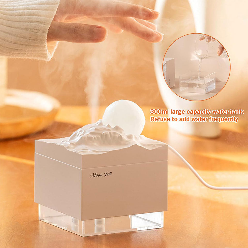 Humidificateur Cube 300 ml avec Veilleuse de Lune Colorée – معطر جو في الغرفة