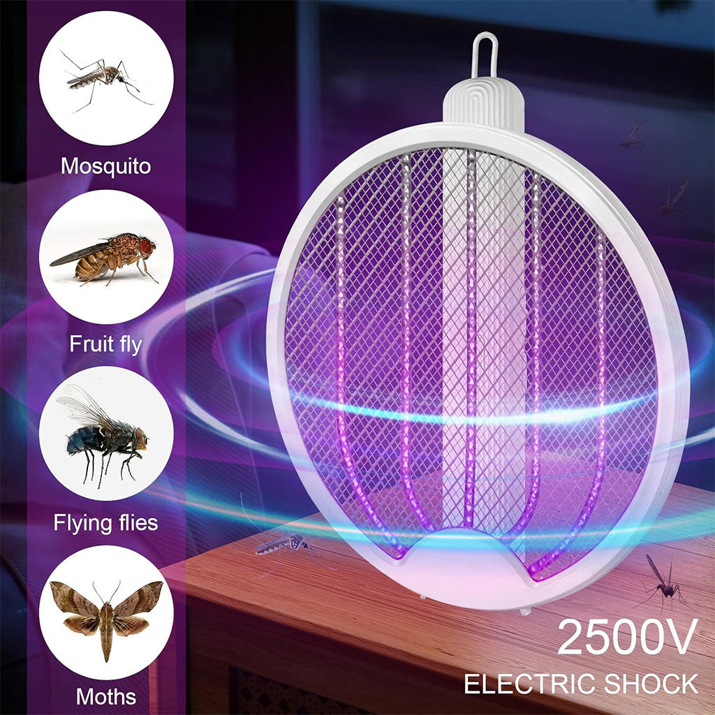 Tapette à Mouche électrique 3 en 1 3000V Rechargeable par USB – صاعق الناموس