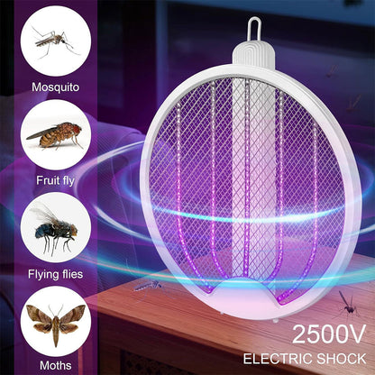 Tapette à Mouche électrique 3 en 1 3000V Rechargeable par USB – صاعق الناموس
