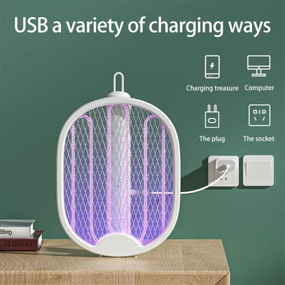 Tapette à Mouche électrique 3 en 1 3000V Rechargeable par USB – صاعق الناموس