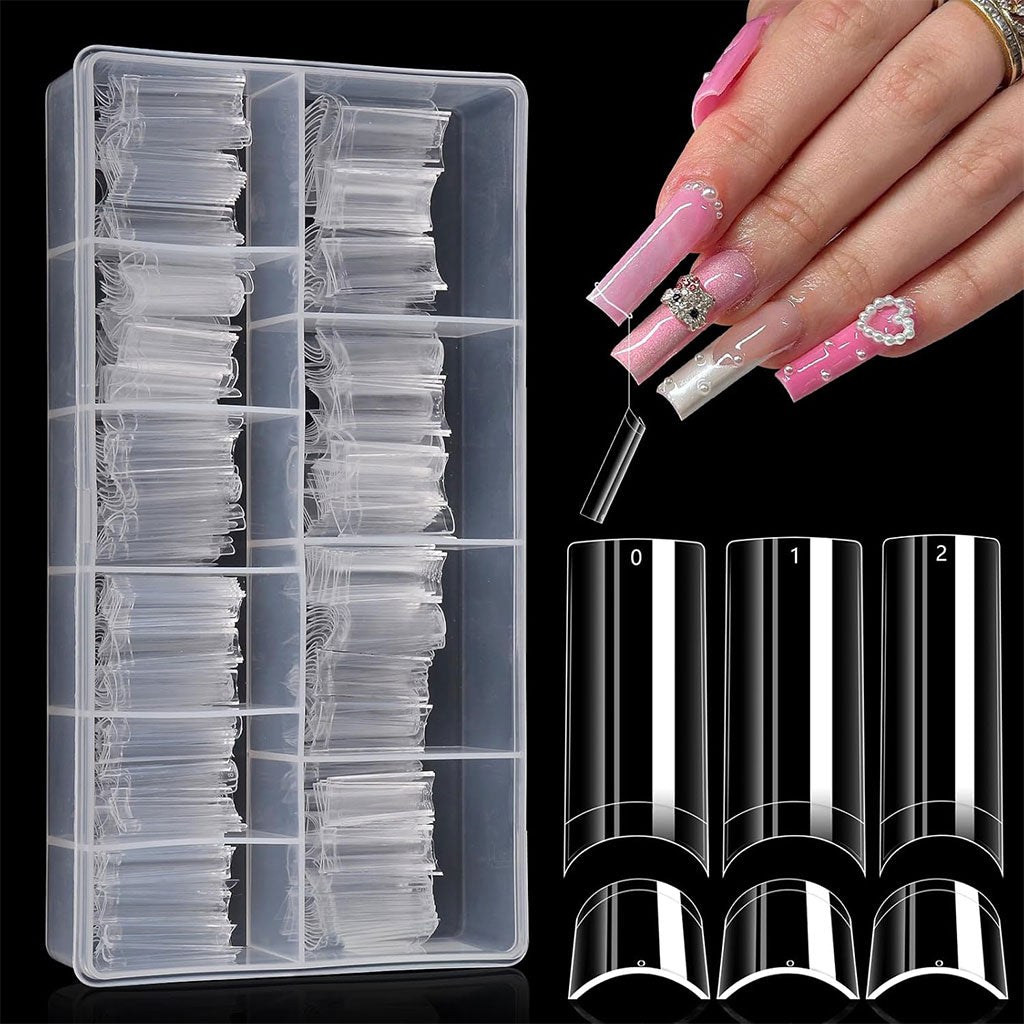 100PCS faux ongles carrés transparents professionnels en acrylique – طقم أظافر صناعية تنزوت